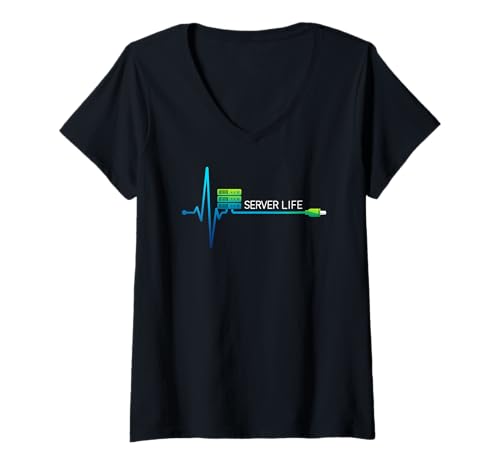 Damen Funny Server Life EKG IT Sysadmin Tech Design T-Shirt mit V-Ausschnitt Damen Funny Server Life EKG IT Sysadmin Tech Design T-Shirt mit V-Ausschnitt von Sysadmin Server Life Tech Apparel