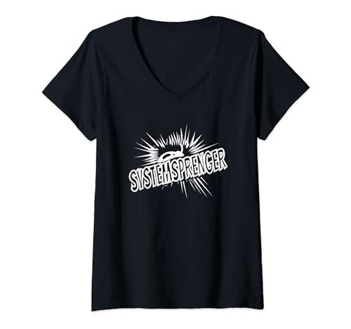 Damen Systemsprenger System Sprenger T-Shirt mit V-Ausschnitt Damen Systemsprenger System Sprenger T-Shirt mit V-Ausschnitt von Systemsprenger