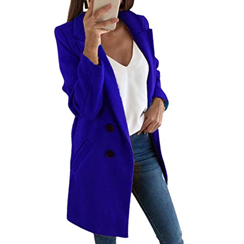 Damen Herbst Winter Mantel, Casual Frauen Herbst Winter Solid Color Revers Open Front Jacke Lang Warm Mantel, saphirblau, 38 von Sytaun