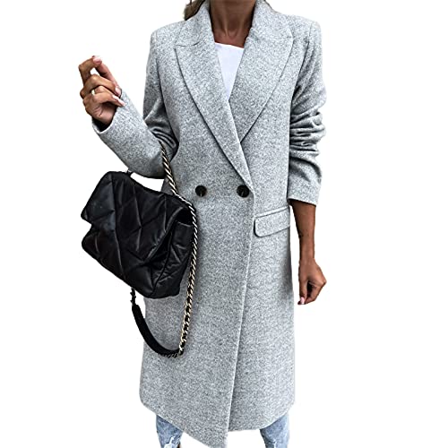 Damen Herbst Winter Mantel, Damen Elegant Lang Blazer Anzug Kragen All Match Langarm Knopfleiste Winter Overcoat für Büro, grau, 40 von Sytaun