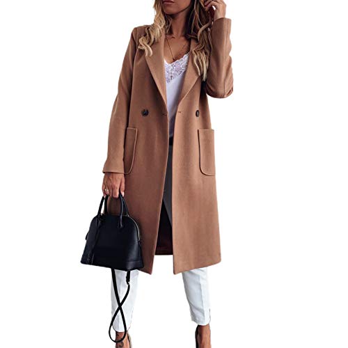 Damen Herbst Winter Mantel, Frauen Herbst Winter Reverskragen Knöpfe Taschen Lange Mantel Warm Jacke Overcoat, khaki, 42 von Sytaun