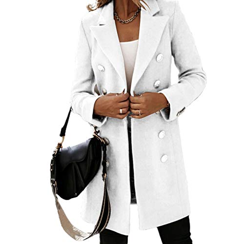 Damen Herbst Winter Mantel Winter Frauen Revers Trenchcoat Langarm Knopf Mittellange Jacke Oberbekleidung, weiß, 48 von Sytaun