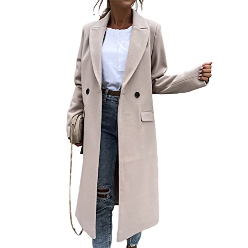 Damen Herbst Wintermantel, eleganter langer Blazer Anzug Kragen passt zu langen Ärmeln Knopfleiste Wintermantel für Büro, beige, 44 von Sytaun