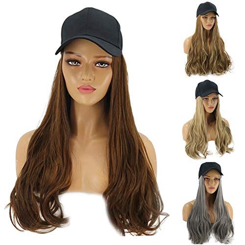 Sytaun Frauen Long Wave Perücke Haarteil Synthetische Haarverlängerung Mit Baseball Hut Kappe Lange Perücke Dress Up Frisur Grau von Sytaun