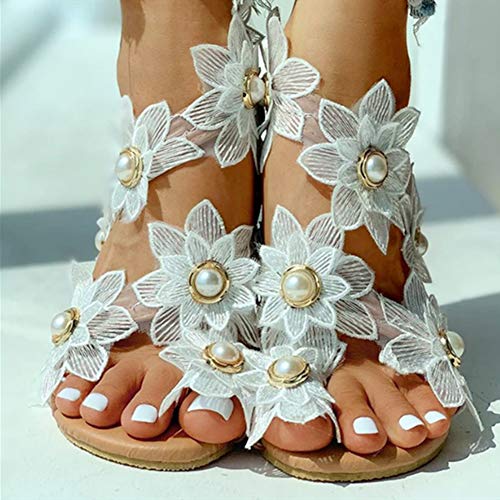 Sytaun Nette Frauen Mode Spitze Blumen Kunstperlen Eingelegte Schuhe Sommer Clip Toe Flache Sandale Weiß 41 Sytaun Nette Frauen Mode Spitze Blumen Kunstperlen Eingelegte Schuhe Sommer Clip Toe Flache Sandale Weiß 41 von Sytaun