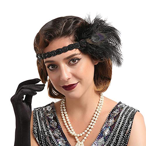 Sytaun Retro Frauen Pfau Feder Strass Stirnband Kopfbedeckung Party Haarschmuck Chic Tiara Kann Geschenke Geben Schwarz von Sytaun