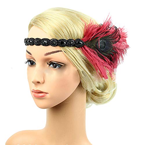 Sytaun Retro Frauen Pfau Feder Strass Stirnband Kopfbedeckung Party Haarschmuck Chic Tiara Kann Geschenke Geben Weinrot* von Sytaun