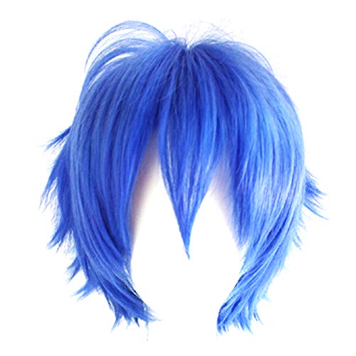 Sytaun Männer Kurze Stachelige Geschichtete Haare Synthetische Halloween Anime Cosplay Perücke Haarteil Lange Perücke Dress Up Frisur Blau von Sytaun