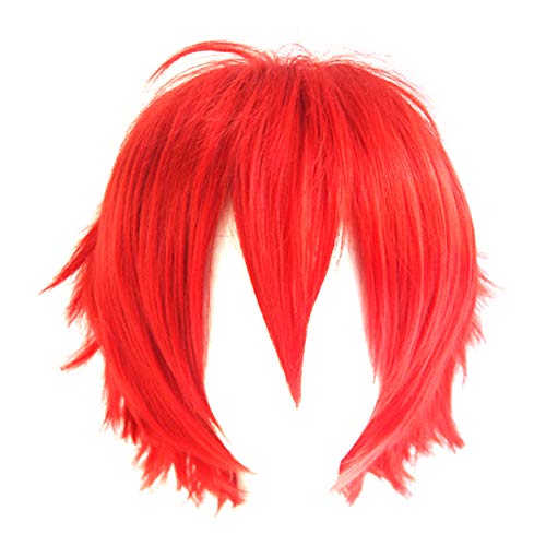 Sytaun Männer Kurze Stachelige Geschichtete Haare Synthetische Halloween Anime Cosplay Perücke Haarteil Lange Perücke Dress Up Frisur rot von Sytaun