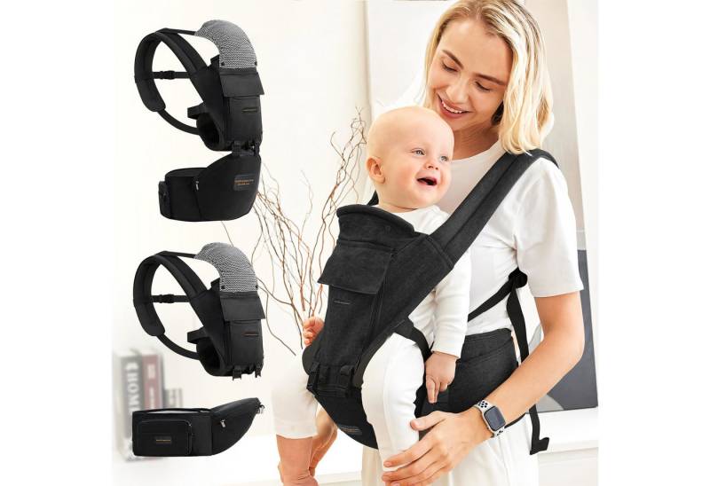 INTEBIKI Babytrage ab geburt mit kaputze, 3 in 1 Tragetasche Baby für 3-15kg (Babyrucksacktrage ergonomische, Abnehmbarer Babytrage mit Hüftsitz für Neugeborene und Kleinkinder), Atmungsaktive und weiche Babytrage von INTEBIKI