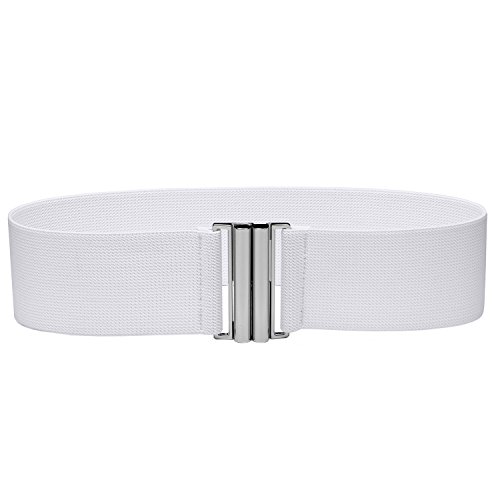 Syuer Damen Breiter Elastischer Taillengürtel Cinch Gürtel Trimmer Stretchbund (L-XL (76-91cm), Weiß (Schnalle Silber)) von Syuer