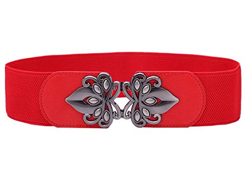 Syuer Damen Vintage Breiter Elastischer Stretch Taillengürtel Retro Cinch Gürtel (S-M (66-82cm), Rot) von Syuer
