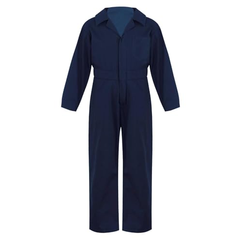 Sywiyi Arbeitsoverall Kinder Jungen Baumwolle Overall Jumpsuit Schutzanzug Arbeitskombi mit Zipper Revers Blaumann Outfit Dunkelblau 122-128 von Sywiyi