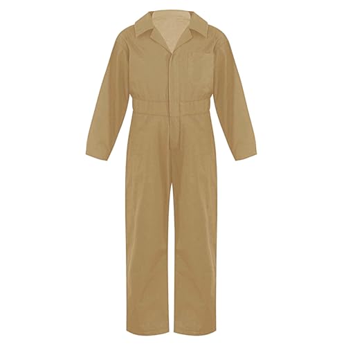 Sywiyi Arbeitsoverall Kinder Jungen Baumwolle Overall Jumpsuit Schutzanzug Arbeitskombi mit Zipper Revers Blaumann Outfit Khaki 158-164 von Sywiyi