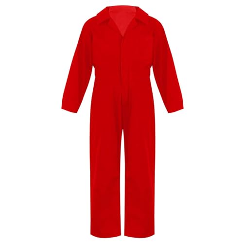 Sywiyi Arbeitsoverall Kinder Jungen Baumwolle Overall Jumpsuit Schutzanzug Arbeitskombi mit Zipper Revers Blaumann Outfit Rot 170-176 von Sywiyi
