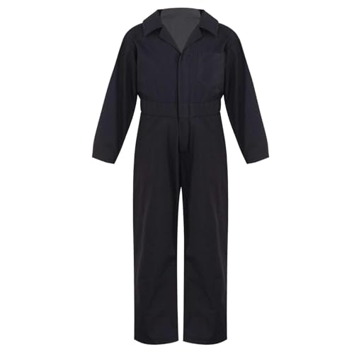 Sywiyi Arbeitsoverall Kinder Jungen Baumwolle Overall Jumpsuit Schutzanzug Arbeitskombi mit Zipper Revers Blaumann Outfit Schwarz 110-116 von Sywiyi