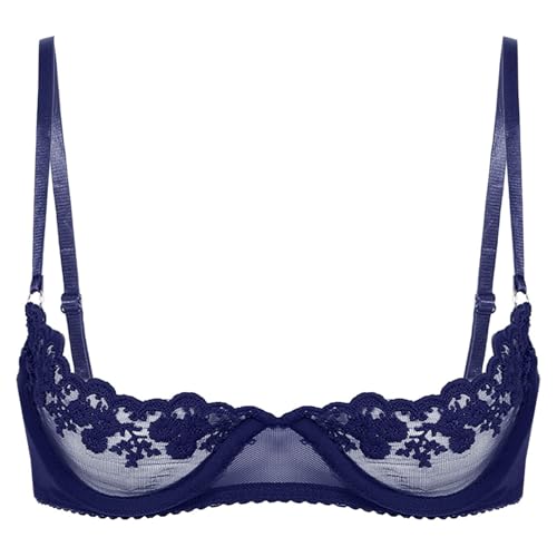Sywiyi Damen Büstenhebe Offen mit Bügel Hebe BH Push Up Ouvert Reizwäsche Spitze Dessous Unterwäsche Durchsichtig A Navy blau M von Sywiyi