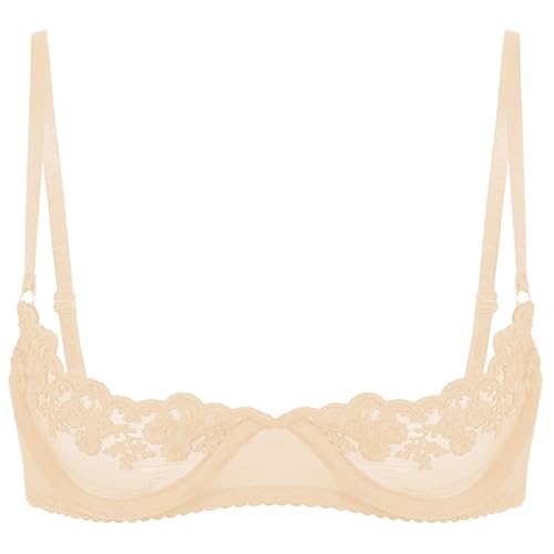 Sywiyi Damen Büstenhebe Offen mit Bügel Hebe BH Push Up Ouvert Reizwäsche Spitze Dessous Unterwäsche Durchsichtig A Nude 3XL von Sywiyi