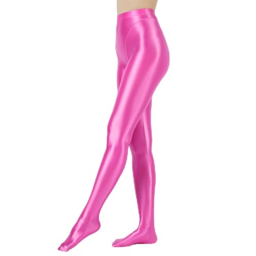 Sywiyi Damen Strumpfhose Ölig Glänzend Pantyhose Stocking High Waist Leggings Blickdicht Lange Unterhose Leggings Unterwäsche Dessous Stretch Hellrosa Rot XXL von Sywiyi