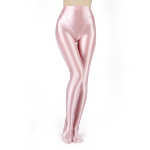 Sywiyi Damen Strumpfhose Ölig Glänzend Pantyhose Stocking High Waist Leggings Blickdicht Lange Unterhose Leggings Unterwäsche Dessous Stretch Rosa XXL von Sywiyi