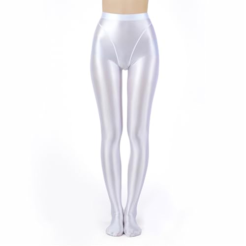 Sywiyi Damen Strumpfhose Ölig Glänzend Pantyhose Stocking High Waist Leggings Blickdicht Lange Unterhose Leggings Unterwäsche Dessous Stretch Weiß XXL von Sywiyi