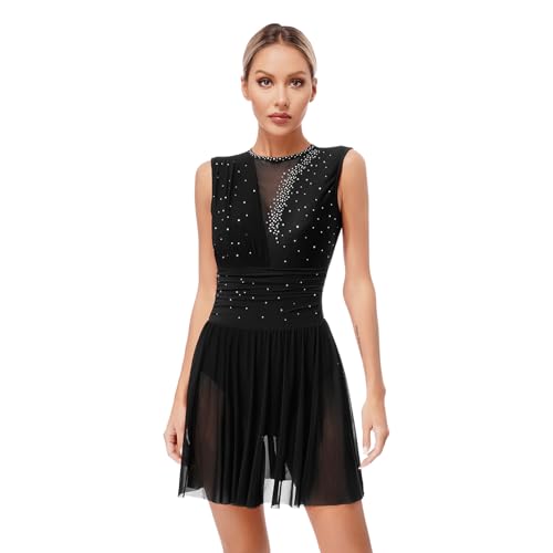 Sywiyi Damen Tanzkleid Ballettkleid Ärmellos mit Glitzern Eislaufkleid Trikotanzug Rückenfrei Lyrischen Dance Ballett Eislaufen Kostüm Schwarz L von Sywiyi