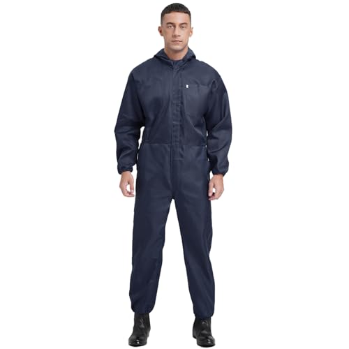 Sywiyi Herren Arbeitsoverall Leicht Mehrweg Lackieranzug Arbeitsanzug mit Kapuze Ganzkörperanzug Einteiler Werkstatt Arbeitskleidung Navy blau XL von Sywiyi