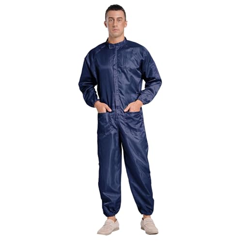 Sywiyi Herren Arbeitsoverall Werkstatt Einteiler Arbeitsanzug Schutzoverall Langarm Overall mit Bündchen Unisex Arbeiten Uniform Navy blau L von Sywiyi