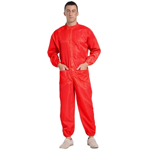Sywiyi Herren Arbeitsoverall Werkstatt Einteiler Arbeitsanzug Schutzoverall Langarm Overall mit Bündchen Unisex Arbeiten Uniform Orange M von Sywiyi
