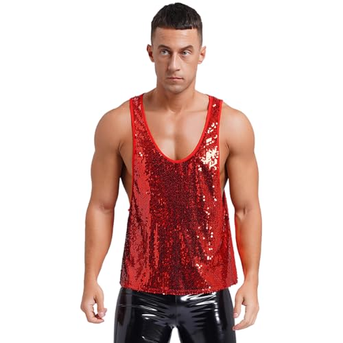 Sywiyi Herren Glitzer Tank Top Lang Oberteil Ärmellos Shirt Trägershirt mit Tiefer-U Ausschnitt Sexy Fasching Karneval Silvester Kostüm Rot M Sywiyi Herren Glitzer Tank Top Lang Oberteil Ärmellos Shirt Trägershirt mit Tiefer-U Ausschnitt Sexy Fasching Karneval Silvester Kostüm Rot M von Sywiyi