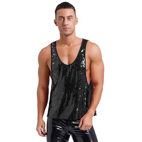 Sywiyi Herren Glitzer Tank Top Lang Oberteil Ärmellos Shirt Trägershirt mit Tiefer-U Ausschnitt Sexy Fasching Karneval Silvester Kostüm Schwarz XXL Sywiyi Herren Glitzer Tank Top Lang Oberteil Ärmellos Shirt Trägershirt mit Tiefer-U Ausschnitt Sexy Fasching Karneval Silvester Kostüm Schwarz XXL von Sywiyi