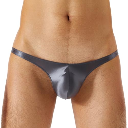 Sywiyi Herren Badehose Sexy String Tanga Badeslip Kurz Eng Mini Slip Schwimmhose Thongs Trunks Sommer Bademode Stretch Low Rise Grau XXL von Sywiyi