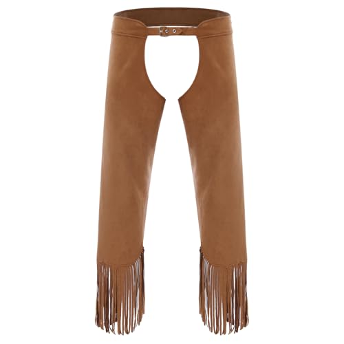 Sywiyi Herren Vintage Western Cowboy Kostüm Chaps Hose Wildleder Cowboyhose mit Quasten Mottoparty Halloween Karneval Kostüm Braun 3XL von Sywiyi