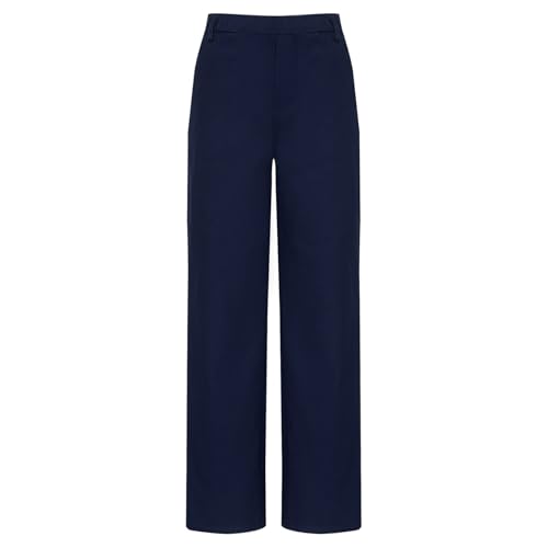 Sywiyi Jungen Chino Hose Lang Anzughose Taillen mit Gummizug Regular Fit Schuluniform Pants Kinder Einschulung Casual Outfits Navy blau 146-152 von Sywiyi