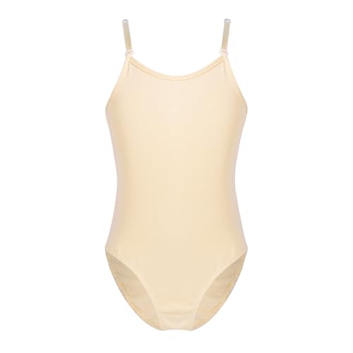 Sywiyi Mädchen Ballett Body mit Verstellbaren Spaghettiträger Ballettanzug Trikotanzug Einfarbig Gymnastikbody Tanz Ballettkleidung Hautfarbe 122-128 von Sywiyi