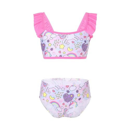 Sywiyi Mädchen Bikini Set Zweiteiliger Badeanzug Meerjungfrau Bademode Bikinioberteil mit Rüschen Trägern Badeslip Kinder Sommer Swimsuit A Rosa 104-110 von Sywiyi