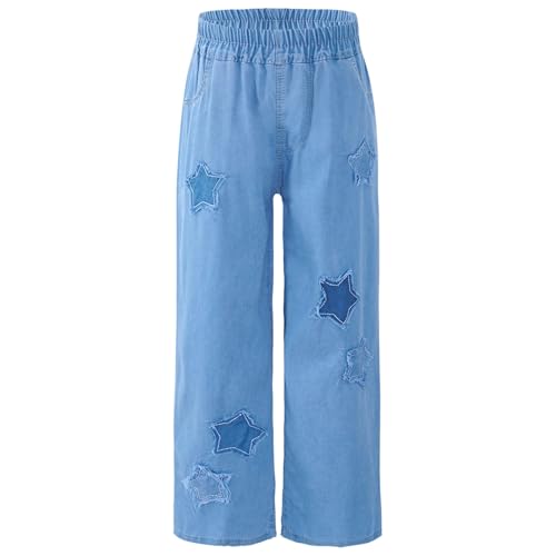 Sywiyi Mädchen Jeanshose Lang Weite Geschnitten Demin Hose Pants Freizeithose mit Gummizug Kinder Casual Freizeit Outfit Typ B 134-140 von Sywiyi