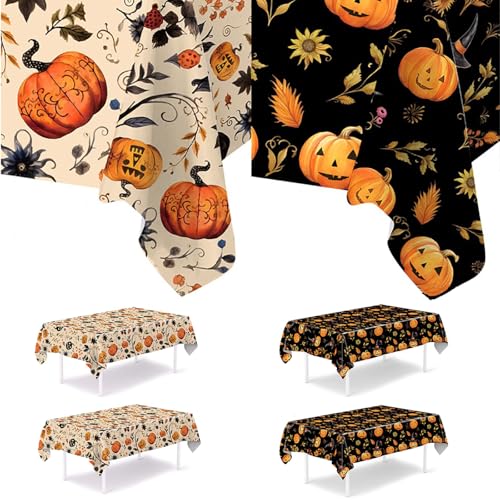 Halloween Tischdecke Groß 220 x 130 cm & 4 Stück, auslaufsicher & Mehrzweck-Partydekoration2 Beige + 2 Schwarz) von Syzplnwy