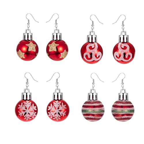 Syzplnwy 4 Paar Damen-Weihnachtsohrringe, glitzernde Tropfen baumeln mit Schneeflocke, Stern, perfektes Strumpffüller, Geschenke & Urlaubsschmuck-Accessoires, 6x2.5cm, Harz, Kein Edelstein von Syzplnwy