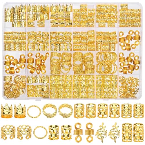 Szaboviktoria 220 Stück Haarschmuck Gold,Haarschmuck Damen,Hair Accessories,Dreadlocks Schmuck,Haarperlen,Elegante,Glänzende Verzierungen für Ihr Haar von Szaboviktoria