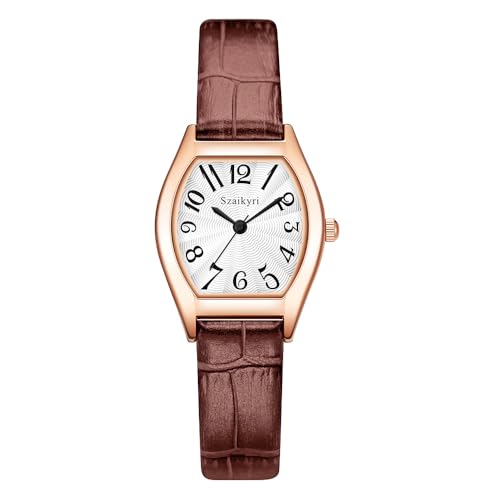 Szaikyri Rechteck Damenuhr mit Arabischen Ziffern Zahlen Damenkleiduhr Armbanduhr Damen (Brown-Rosegold) von Szaikyri