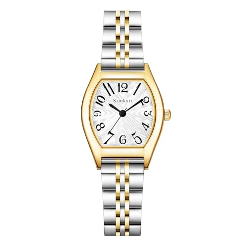 Szaikyri Rechteck Damenuhr mit Arabischen Ziffern Zahlen Damenkleiduhr Armbanduhr Damen (Silver&Gold-Black) von Szaikyri