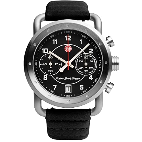 Roland Sands ICON Stahl Quarz Schwarz Leder Black Datum Vintage Herren Uhr von Szanto