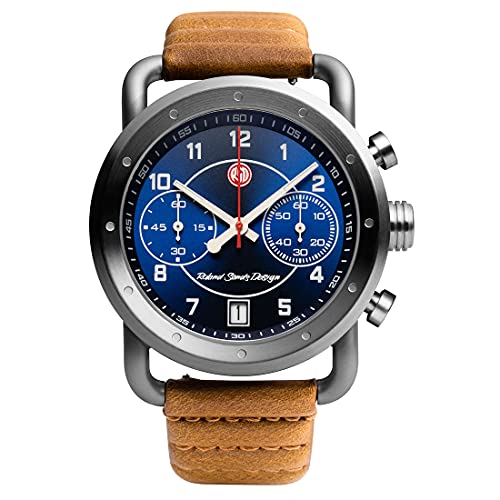 Roland Sands ICON Stahl Quarz Schwarz Leder IP Gun Blau Datum Braun Vintage Herren Uhr Roland Sands ICON Stahl Quarz Schwarz Leder IP Gun Blau Datum Braun Vintage Herren Uhr von Szanto