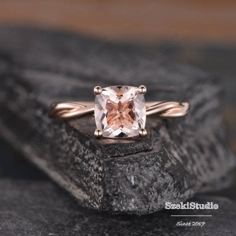 Cushion Cut Morganit Ring Infinity Verlobungsring Rose Gold Solitär Plainin Promise Braut Hochzeit Jahrestag Frauen von SzekiStudio