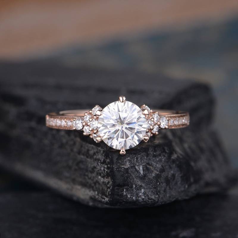 Moissanit Verlobungsring Rosegold Cluster Diamant Ring Frauen Braut Jahrestag Pave Handgemachter Halbe Ewigkeit Hochzeit Geschenk von SzekiStudio