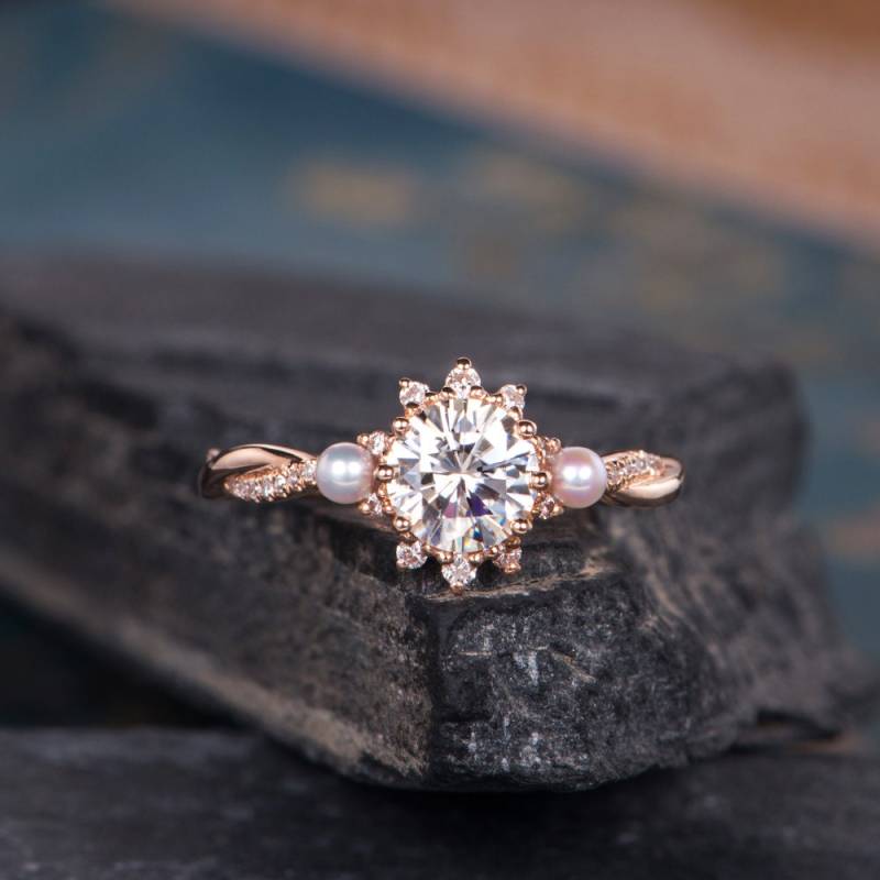 Moissanite Verlobungsring Rosegold Unendlich Ehering Akoya Perle Geburtsstein Juni Brautring Diamant Frauen Jahrestag Geschenk Für Sie von SzekiStudio