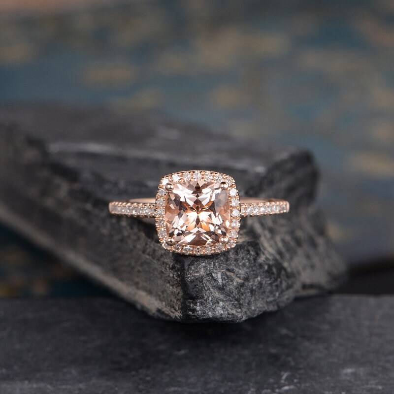 Morganit Verlobungsring Rose Gold Cushion Cut Ring Hochzeit Braut Diamant Halb Eternity Jahrestag Halo Versprechen Geschenk Für Frauen von SzekiStudio