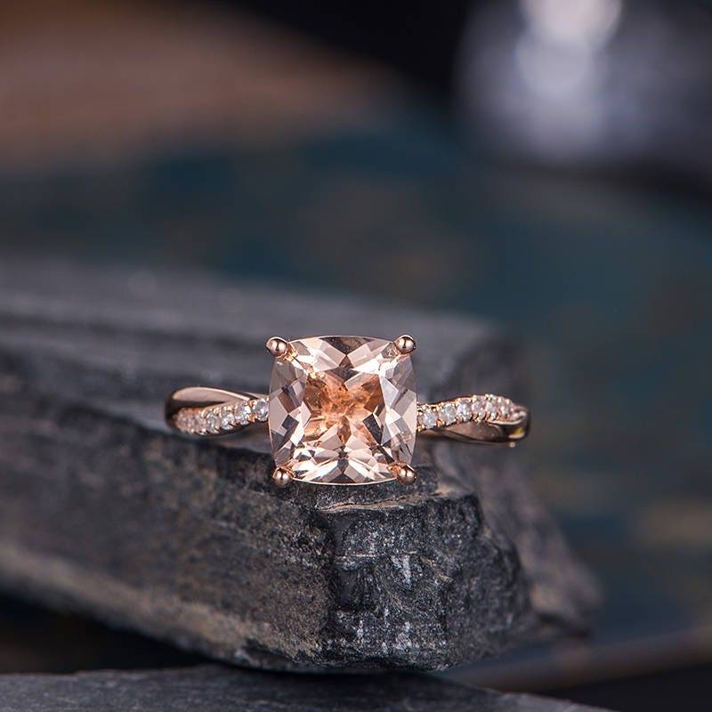 Morganit Verlobungsring Rosegold Kissenschliff Solitärring Diamant Infinity Band Halbe Ewigkeit Ring Braut Frauen Versprechen Jahrestag von SzekiStudio