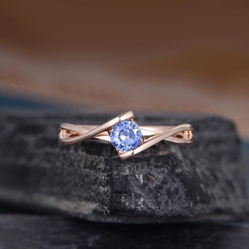 Natürliche Saphir Verlobungsring Rosegold Solitaire Infinity Gebogenes Jubiläum Versprechen Ring Eternity Frauen Braut Birthstone September von SzekiStudio